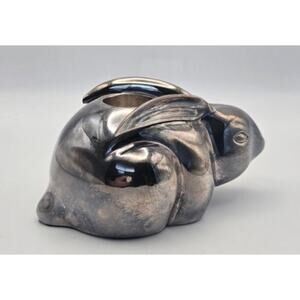Pottery Barn  Silver Plated Rabbit Taper Candle Holder